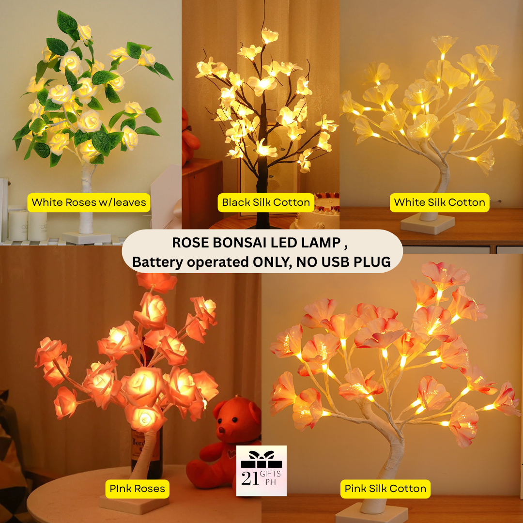 Bonsai Tree and Rose Flower Tree LED Lamp Fairy Lights Pearls Cherry ...