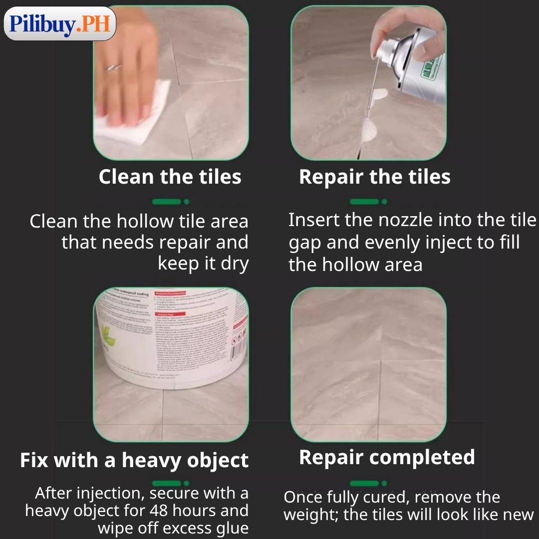 Ceramic Tile Hollow Repair Glue 645ml – No Drill Floor Injection Fix ...