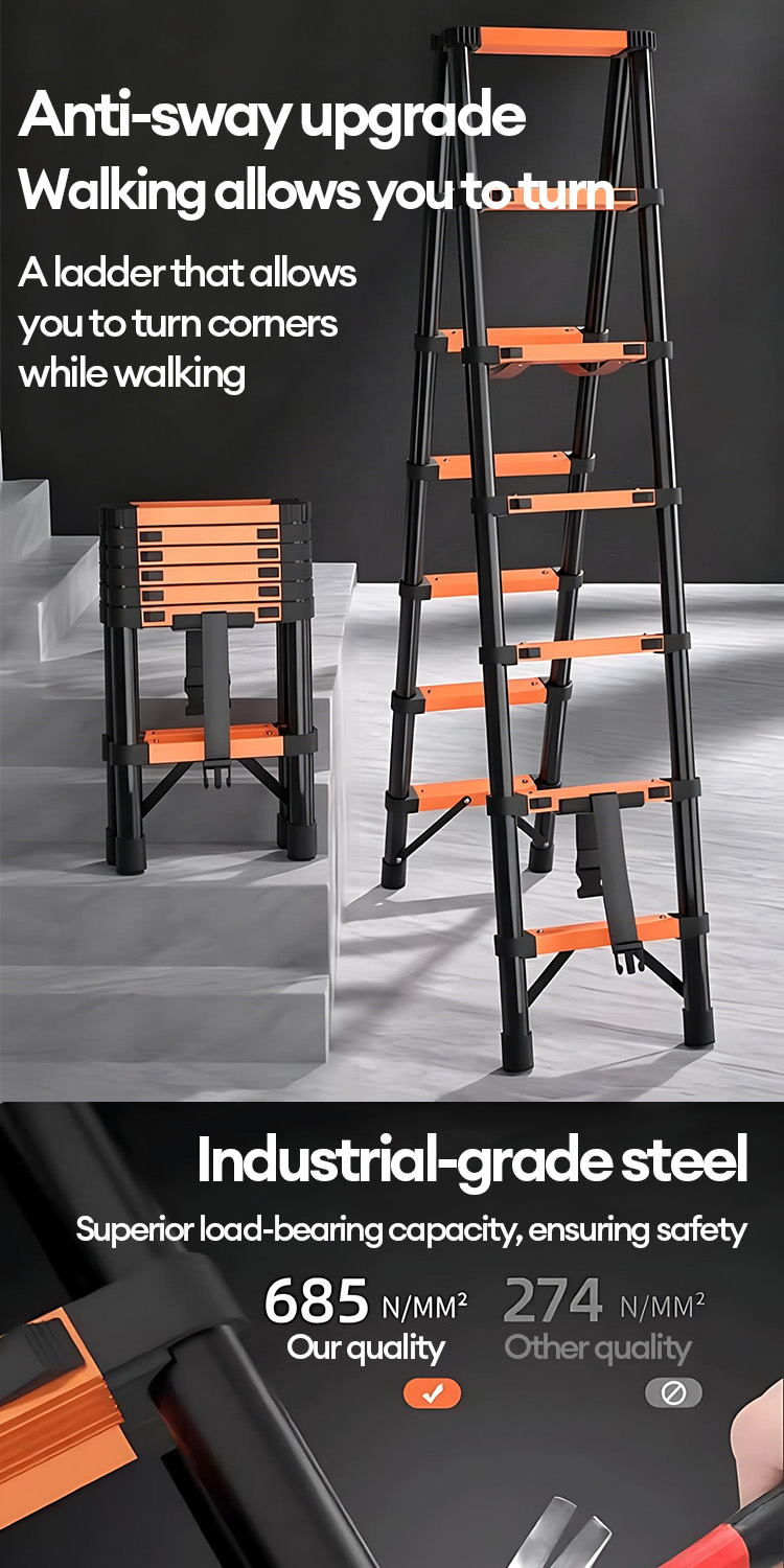 Telescopic Ladder Foldable Aluminum Heavy Duty Anti-shake Walkable ...