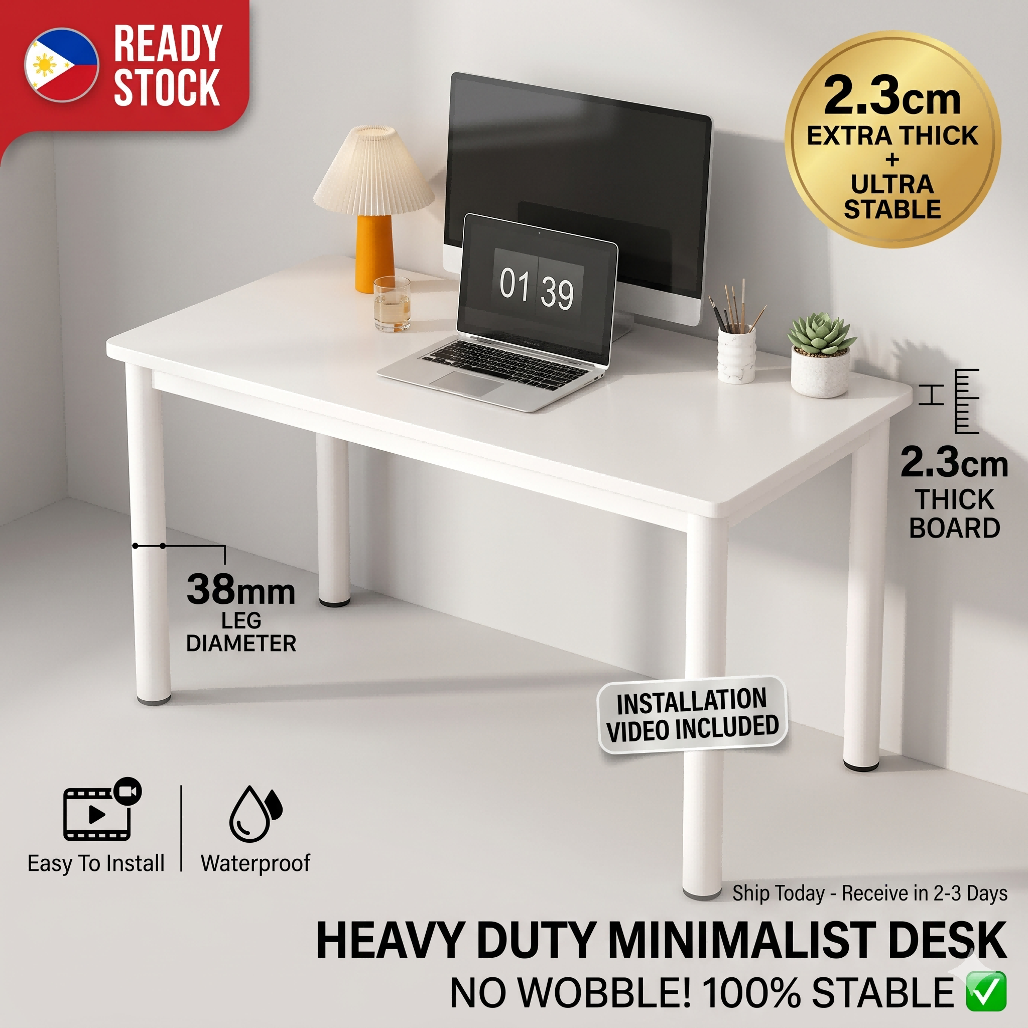 2.3cm Thickened Study Table Stable Simple Round Leg Desk Writing Table ...