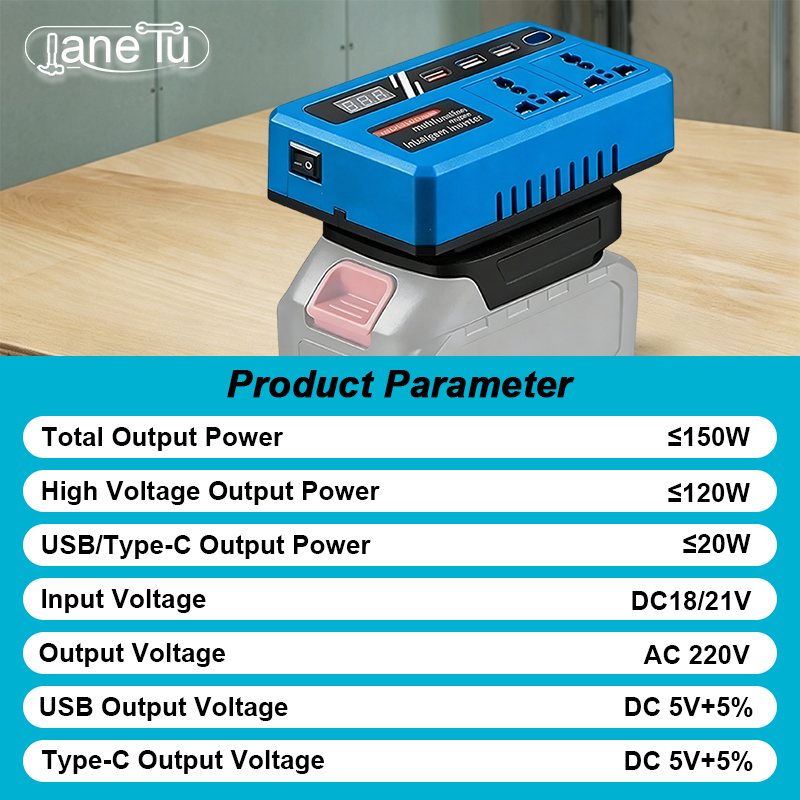 120W Portable Mini Intelligent Smart Inverter 21V Two Plugs Converter ...