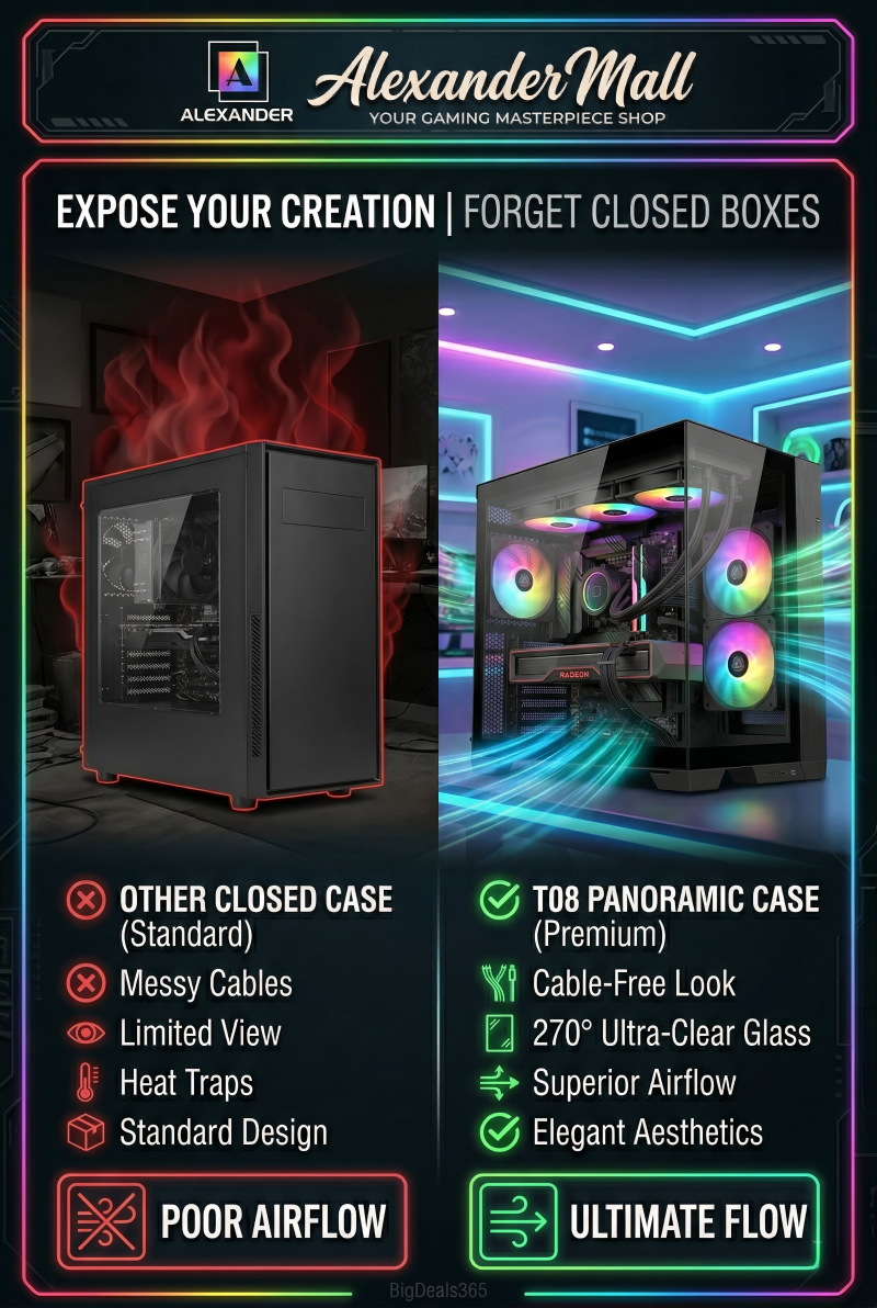 EXPOSE T8 Gaming PC Case 3 RGB Fans Mid Tower Tempered Glass MATX ATX ...