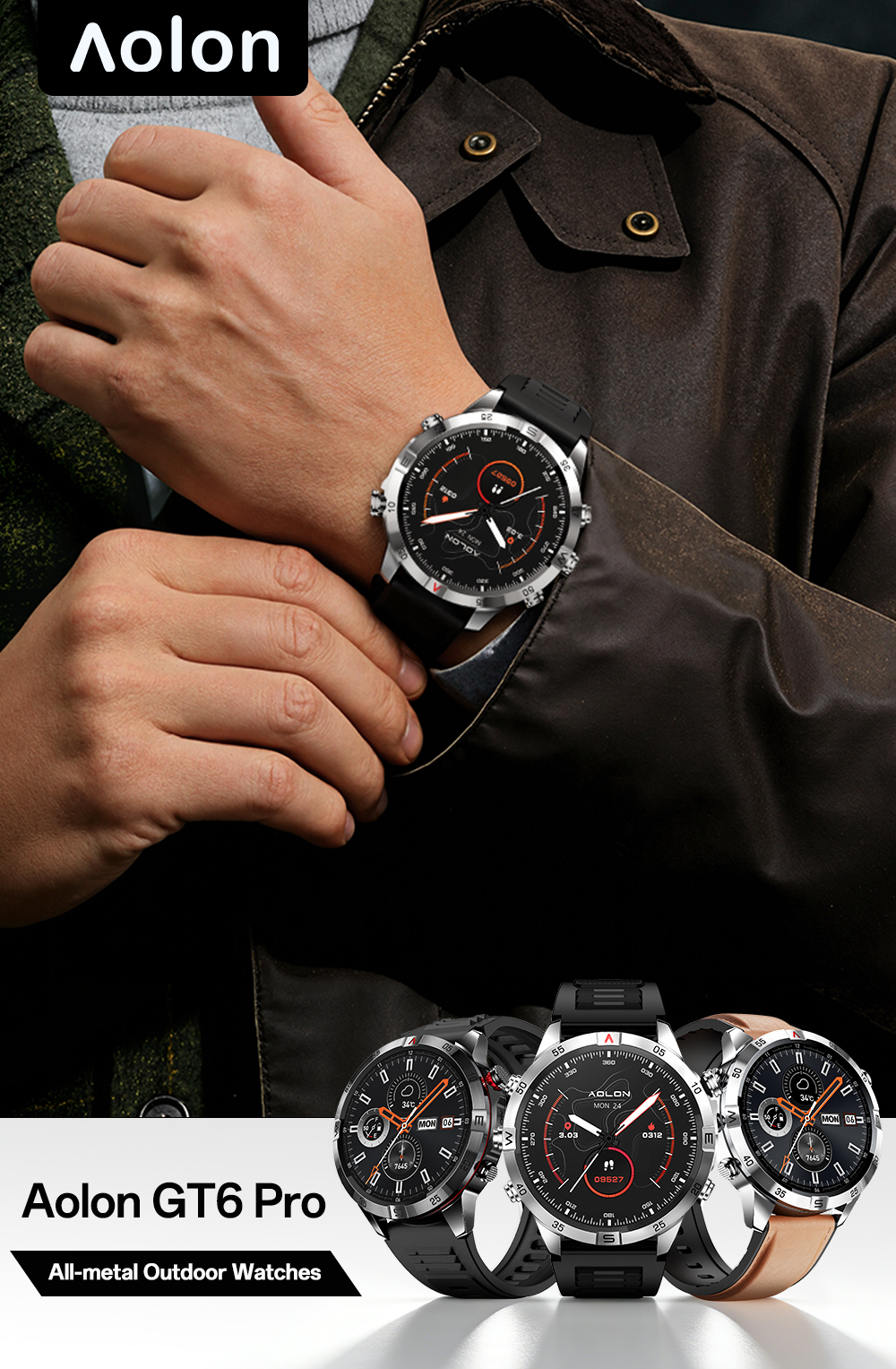 【HOT SALE】Aolon GT6 PRO Smart Watch Compass Flashlight AOD Bluetooth ...