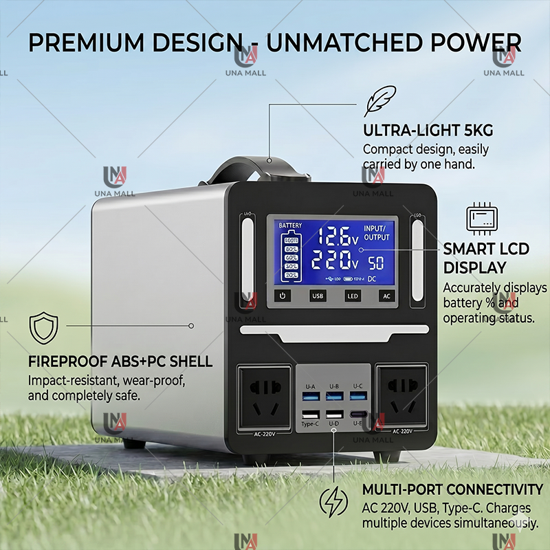 UNA Portable Power Station 988000mAh 1000W Power Outdoor Solar ...