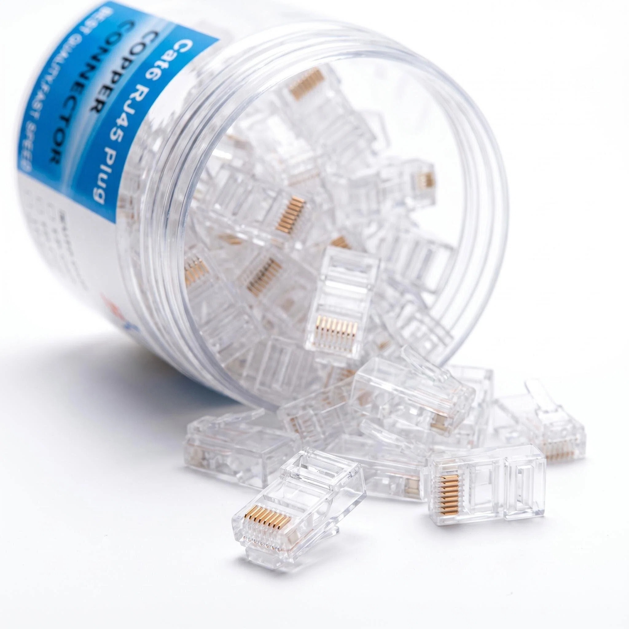 HONI 100PCS Non‑Pass‑Thru RJ45 Connector, Canister Pack Cat5e/Cat6 UTP ...