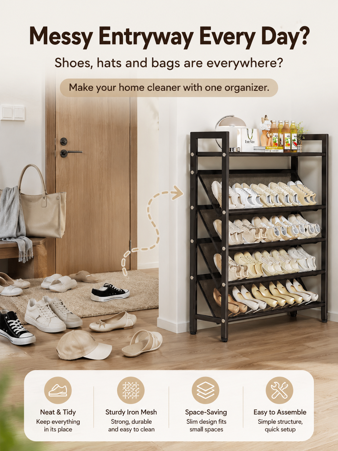 Shoe Rack Iron Mesh Shoe Rack Shoes Organizer Storage Rack Dormitory ...