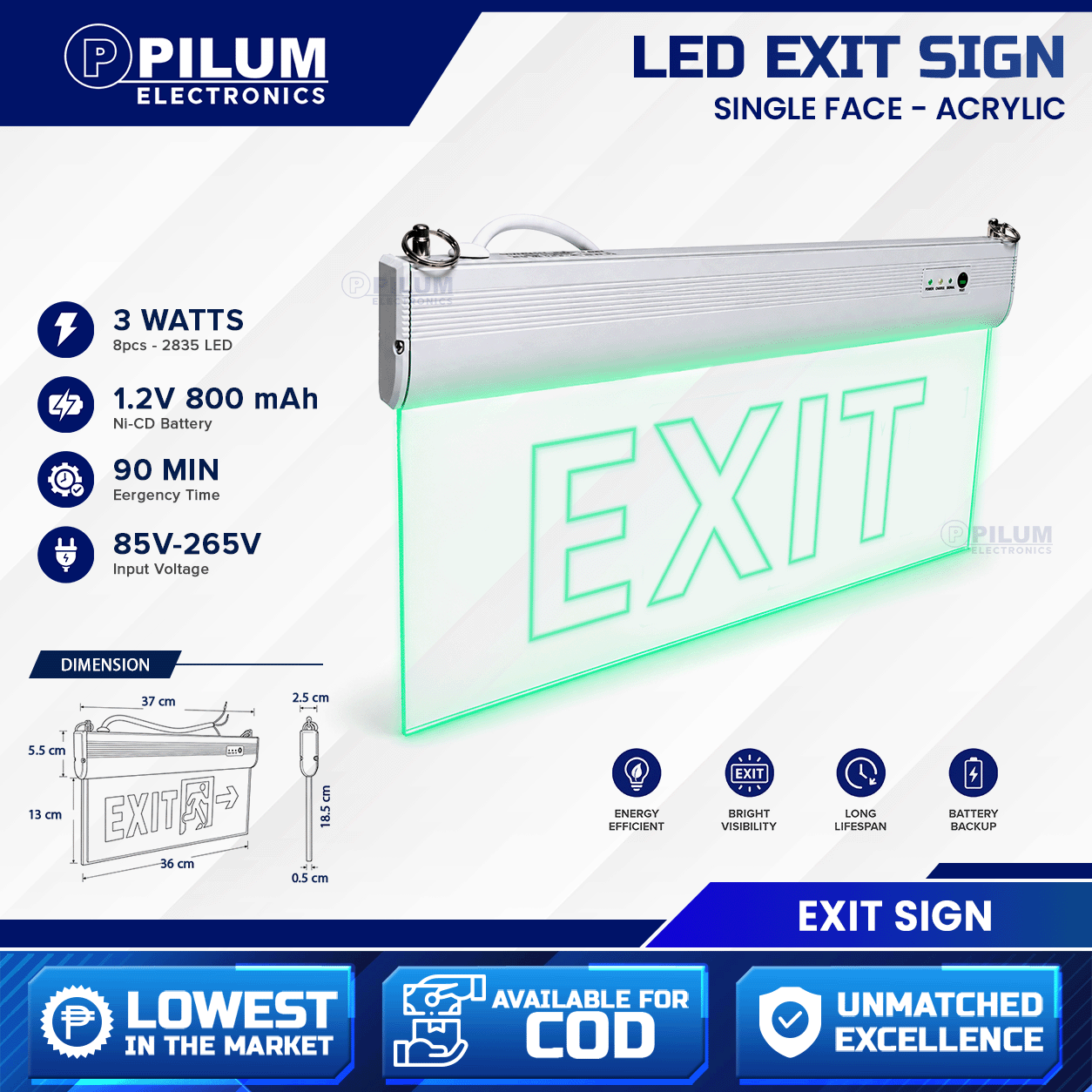 High Quality EXIT Light Signage LED Light Emergency EXIT / Single Face ...