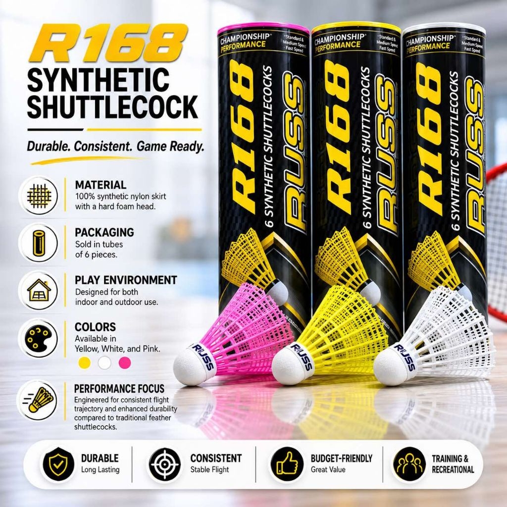 Russ R168 Synthetic Shuttlecock - 6 Pieces / 1 tube | Shopee Philippines