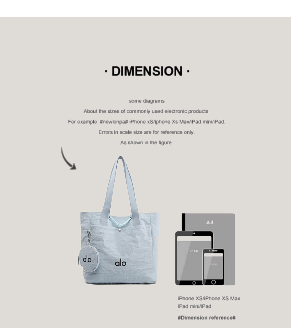 Alo Casual Lightweight Solid Color Tote Bag For Women Waterproof Nylon ...