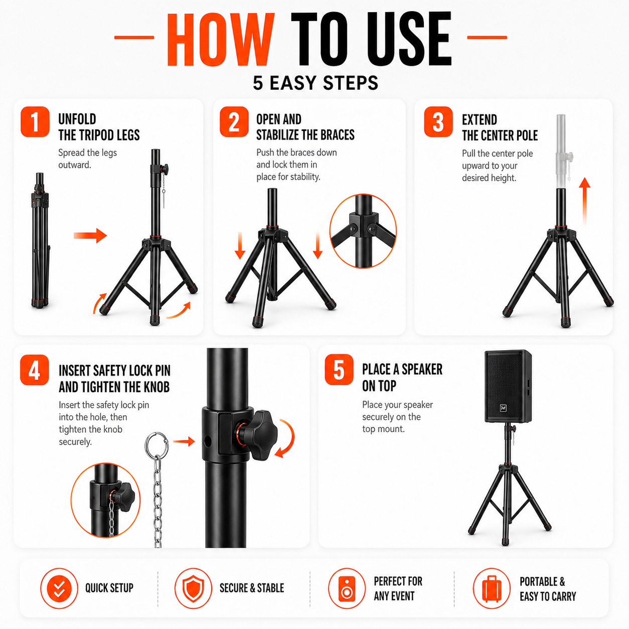 【Hot Selling】All-Metal Stable Tripod Speaker Stand Height Adjustable ...