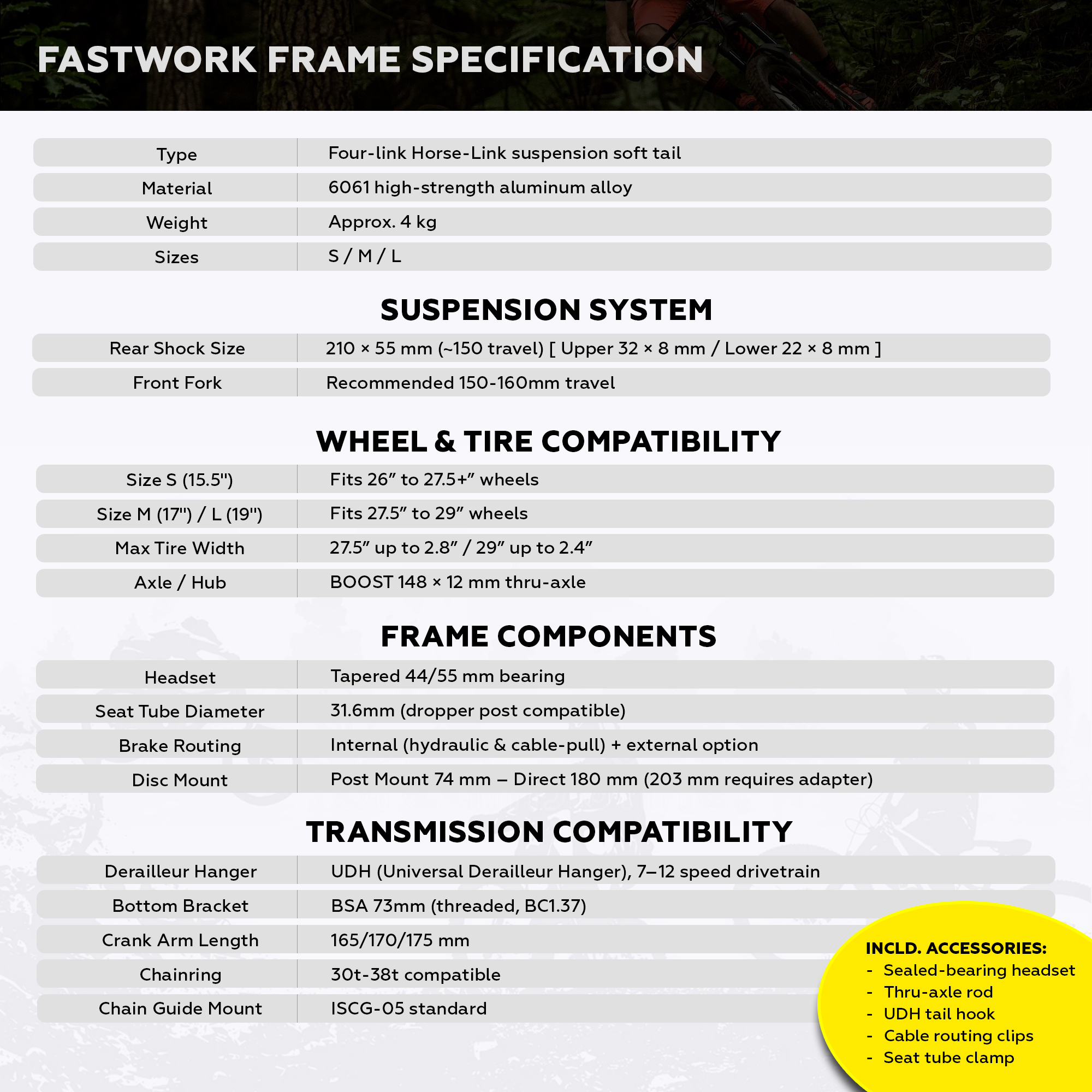 FASTWORK MTB FRAME 26/27.5/29 soft tail full suspension trail AM Enduro ...