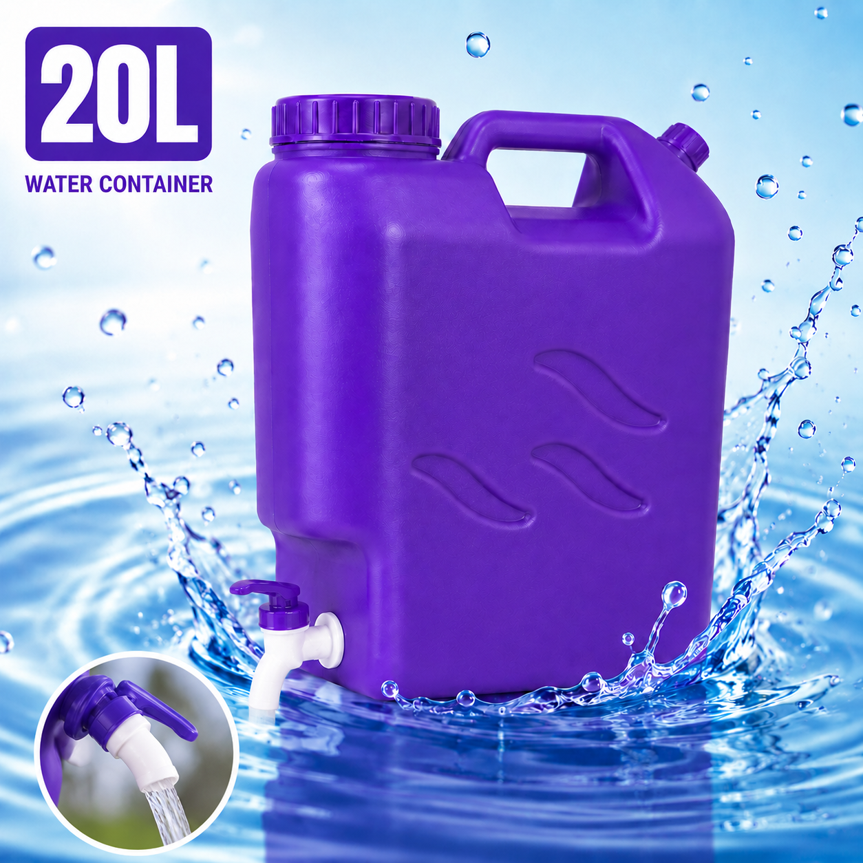 20 LITERS Water Container with Faucet–Durable Portable Water Jug for ...
