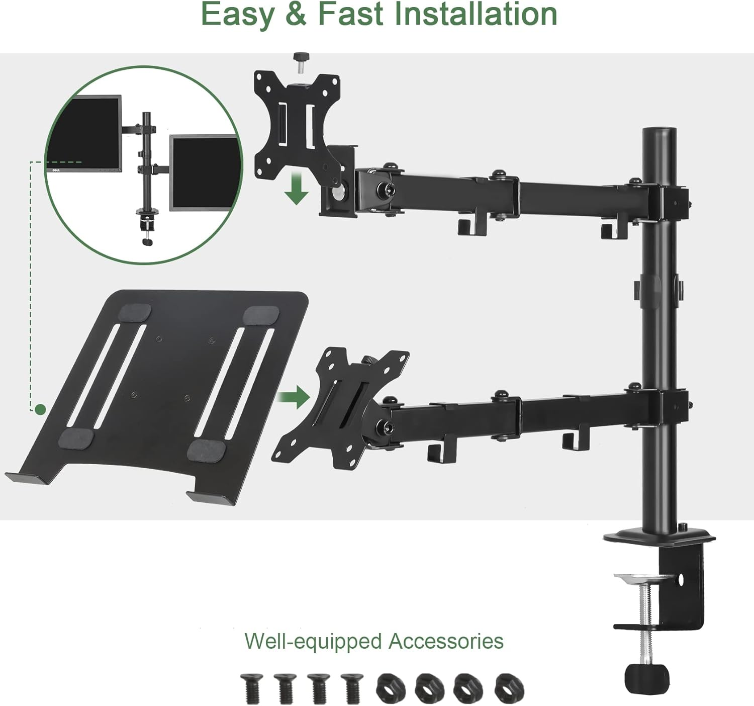 INPLAY KMT-4 Monitor and Laptop Stand With Laptop Tray Full Motion Dual ...