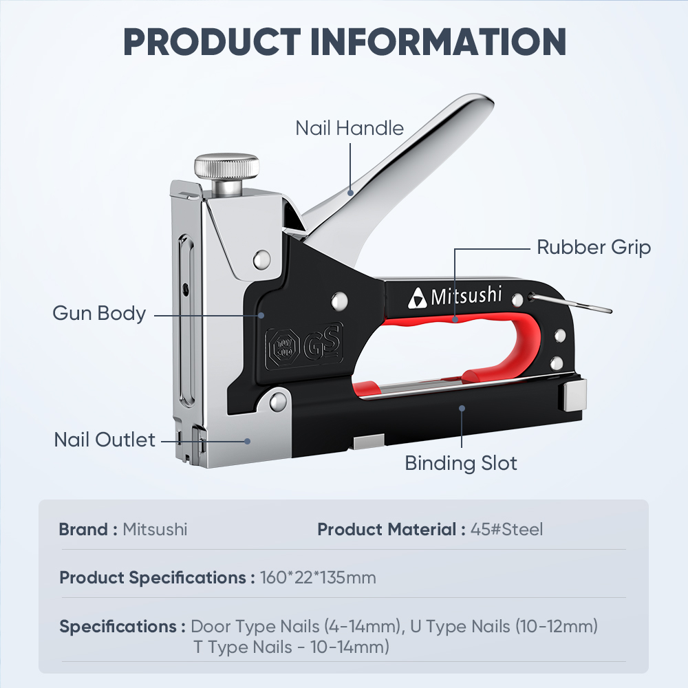 Mitsushi 3-in-1 Staple Gun Tacker Heavy Duty with 600 pcs Nails Wood ...