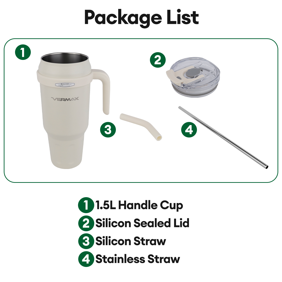 Vermax Tumbler 1.5L Stainless Steel Quencher Cup Hot & Cold Leakproof ...