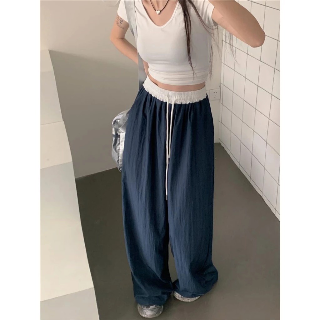 Korean Lazy Style Baggy Casual Pants Women High Waisted Plue Size Loose ...