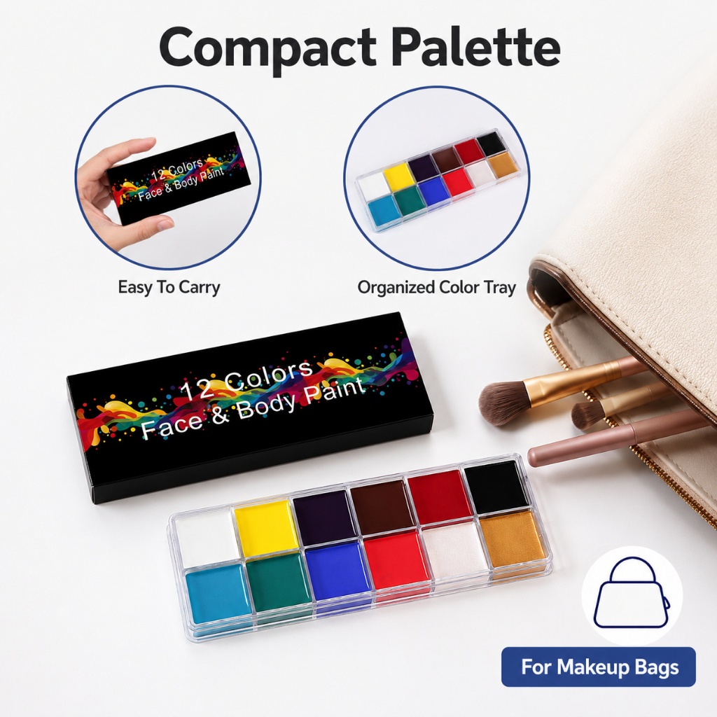 Face Paint Palette 12 Colors Body Paint Makeup Waterproof Bright Colors ...