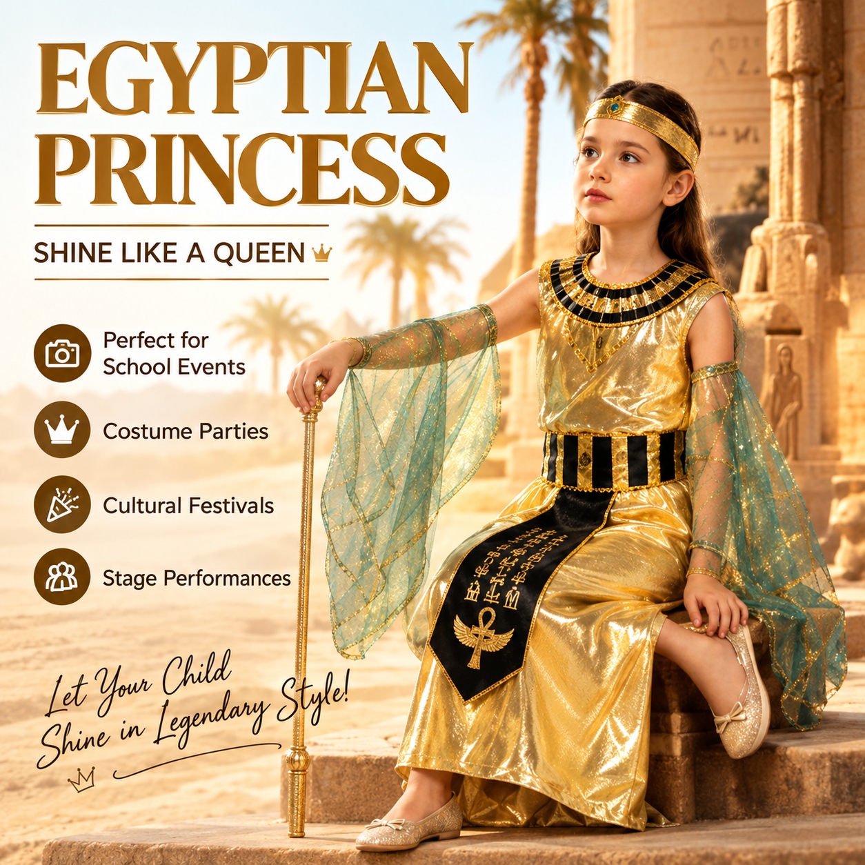 Egyptian Princess Costume for Girls, Royal Queen Dress for Cultural ...
