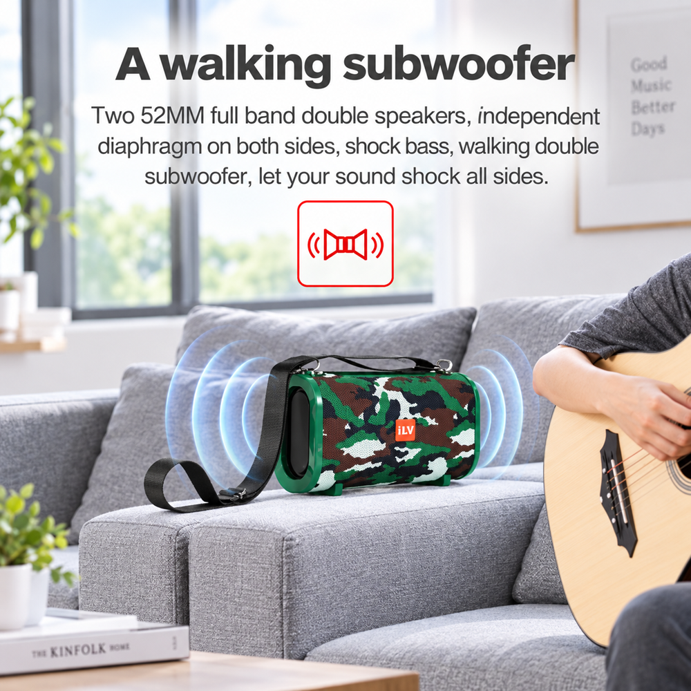 T&G 123 TWS Portable Double Bass Wireless Stereo Sound w/Shoulder Strap ...