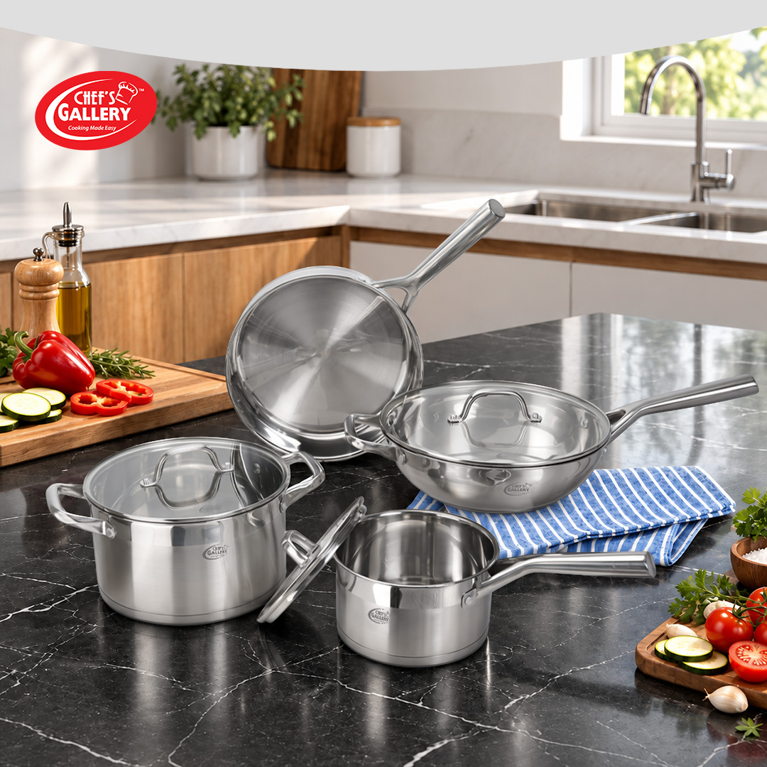 Chef's Gallery Houston Stainless Steel Cookware Set, 7-Piece | Shopee ...