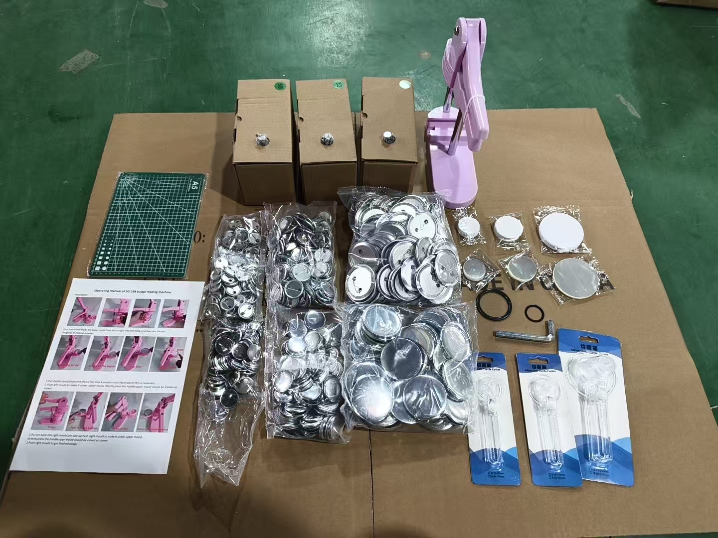 DIY Button Pin Maker machine Kit 25 32 58mm Molds 300pcs Parts Cutter ...