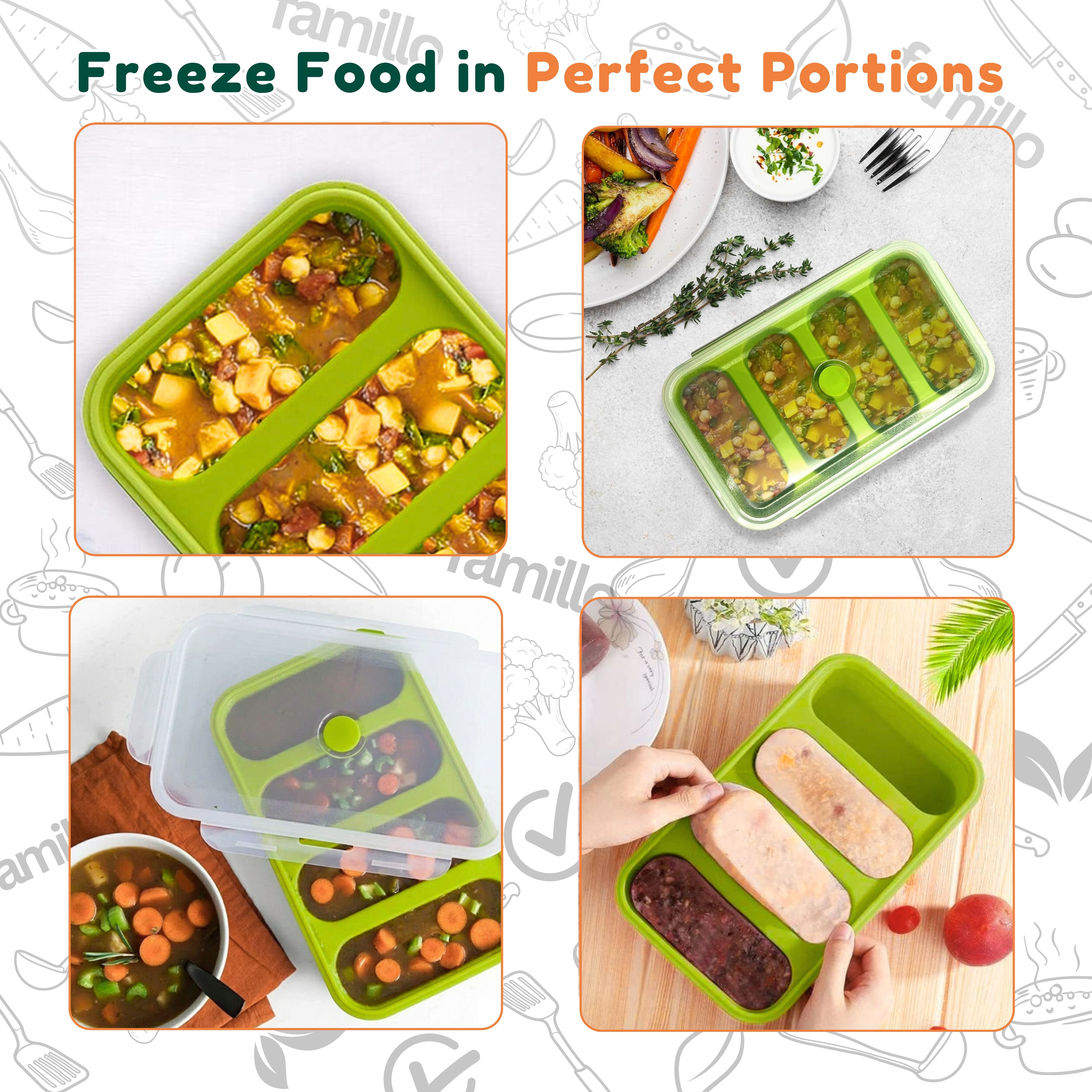 Freezer Cubes ™ Curve | 4 Molds (1-Cup) Silicone Freezer Tray as a Meal ...