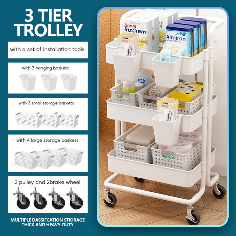 HOT⭐Multi-functional Trolley Rack with Drawer 3/4/5-Tier Utility Cart ...