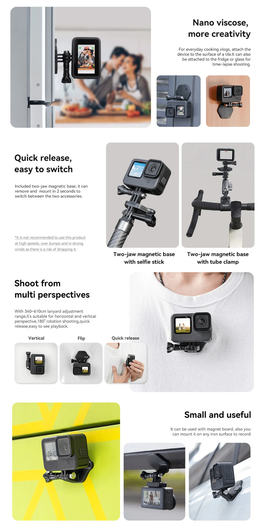 TELESIN Magnetic QR Neck Mount Set Nano Adhesive Sticker Mount for ...