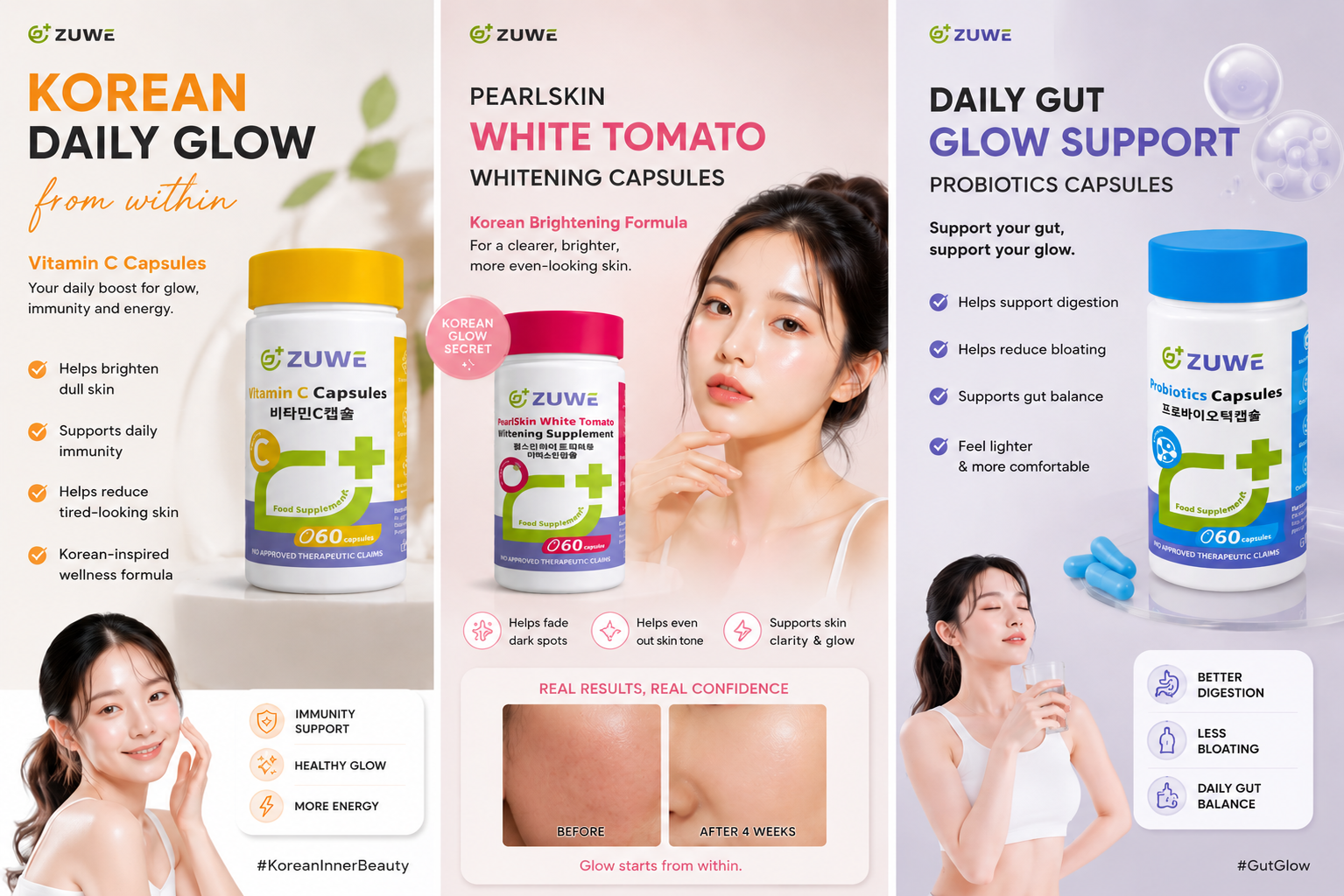 ZUWE FDA-APPROVFD Whitening Ascorbic Acid & Probiotics Supplement ...