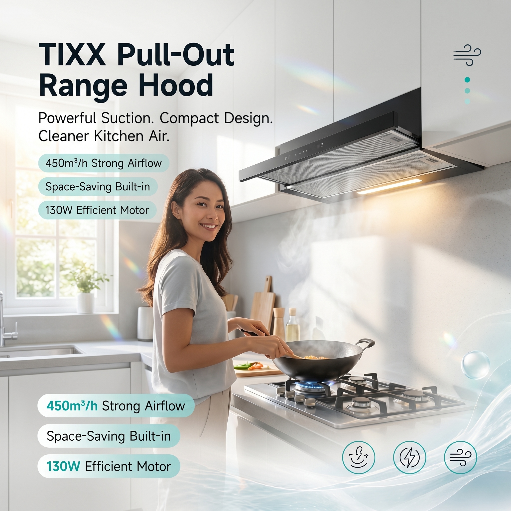 XTTX&TIXX Range Hood Pull-out Design 15m³/min Strong Suction Touch ...