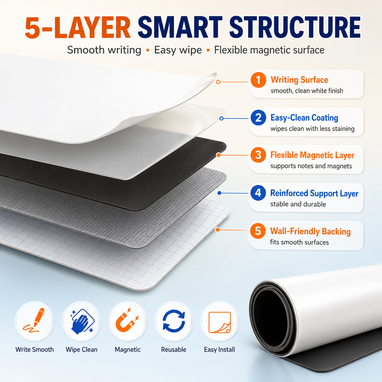 Magnetic Whiteboard Wall Sticker Soft Dry Erase White Board Sticker 6 ...