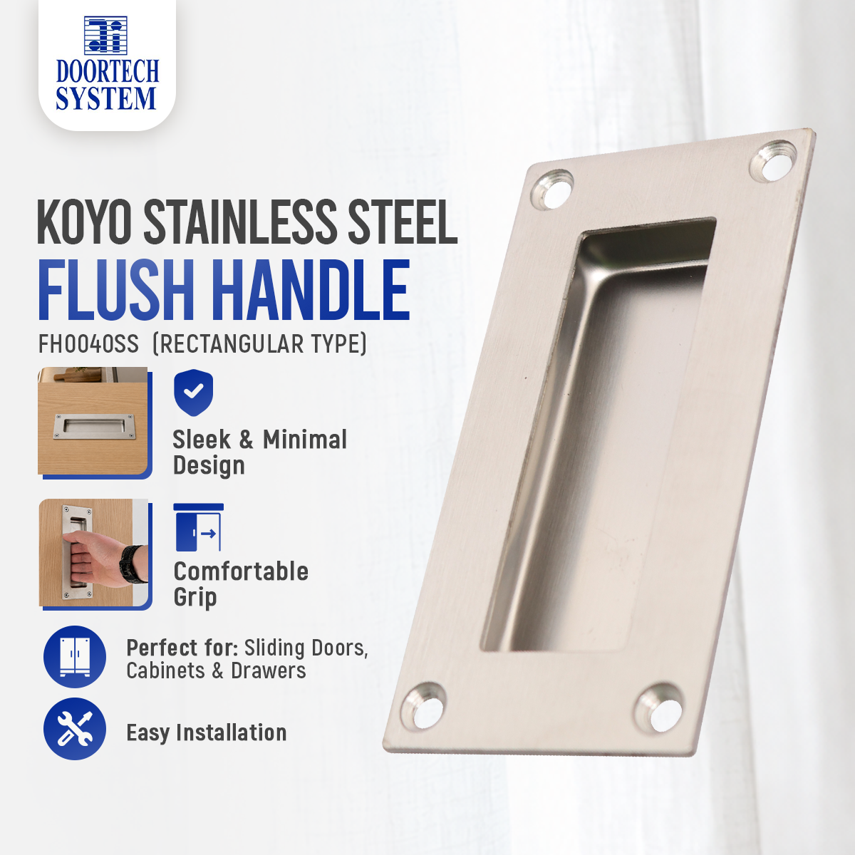 Koyo FH0040SS Rectangular Flush Handle - Durable Stainless Steel Pull ...