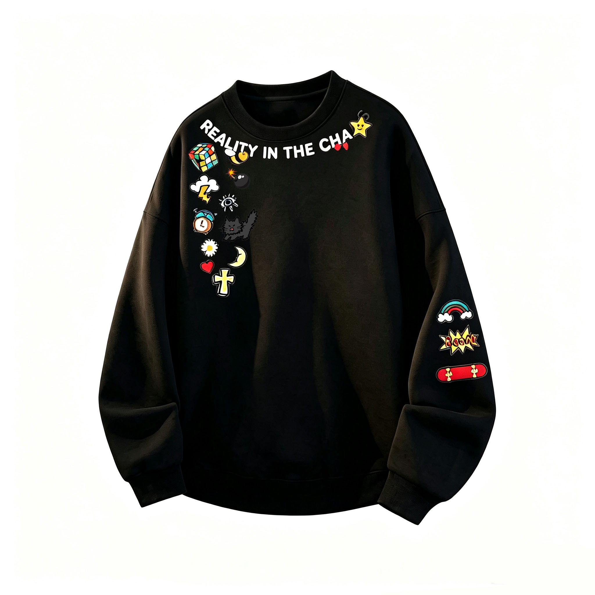 Unisex Oversized Cartoon Graphic Crewneck Sweatshirt Streetwear Long ...