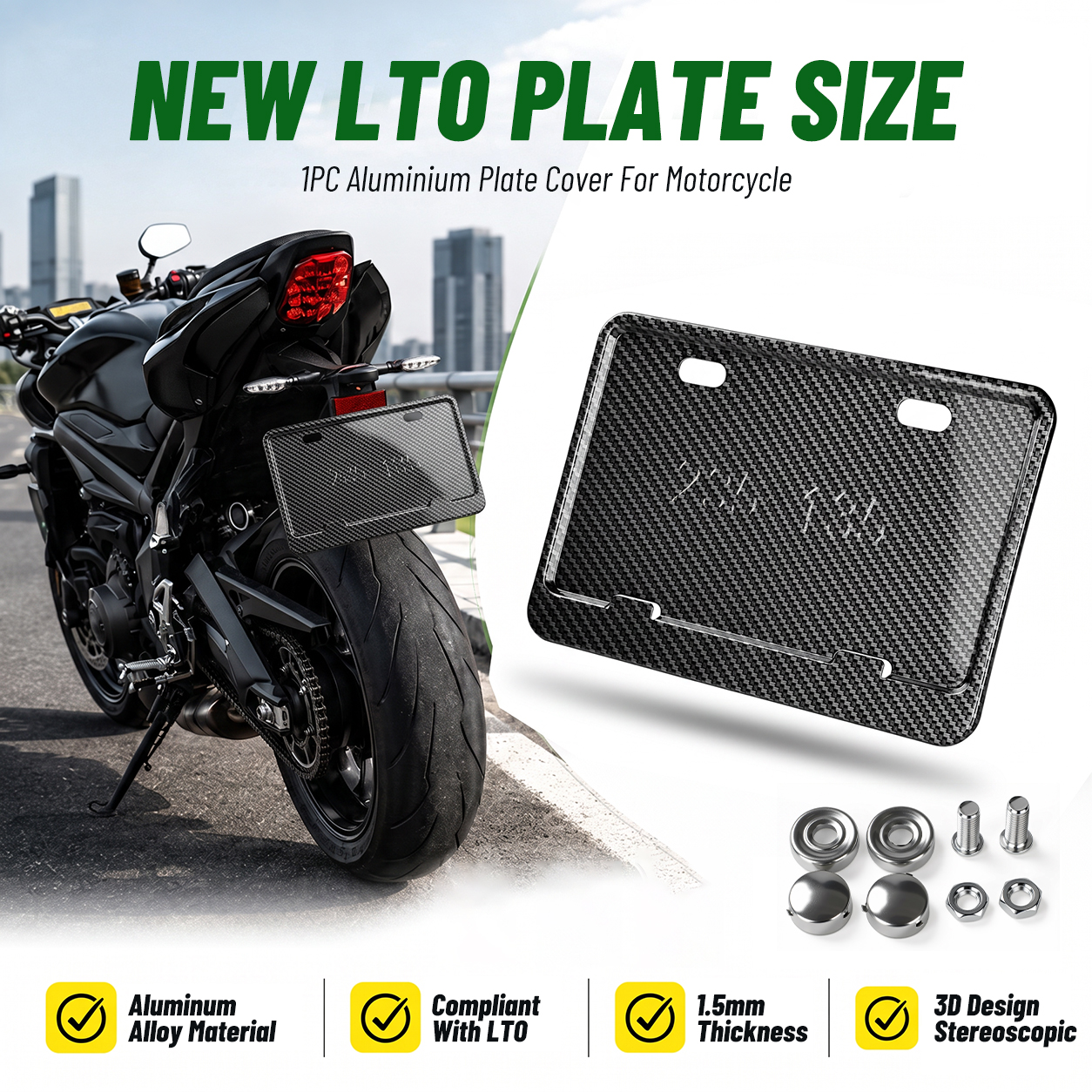 XAUTO Aluminium Alloy Plate Cover For Motorcycle LTO Plate Carbon ...