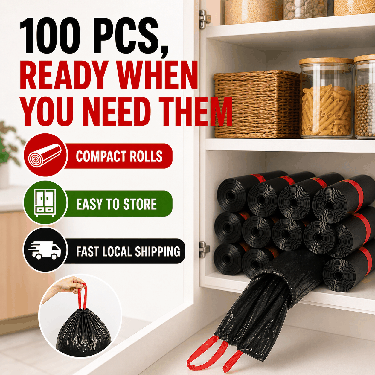 100pcs Drawstring Garbage Bags Thickened Trash Bags 10-120L Kitchen ...