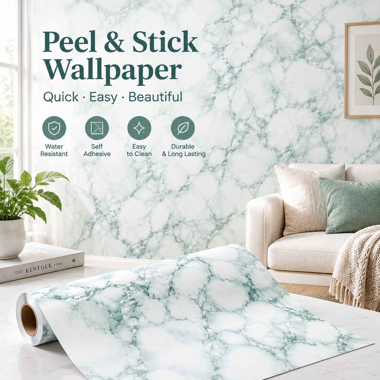 Supermax Green Marble Design Wallpaper 10M by 45CM PVC Self-adhesive ...