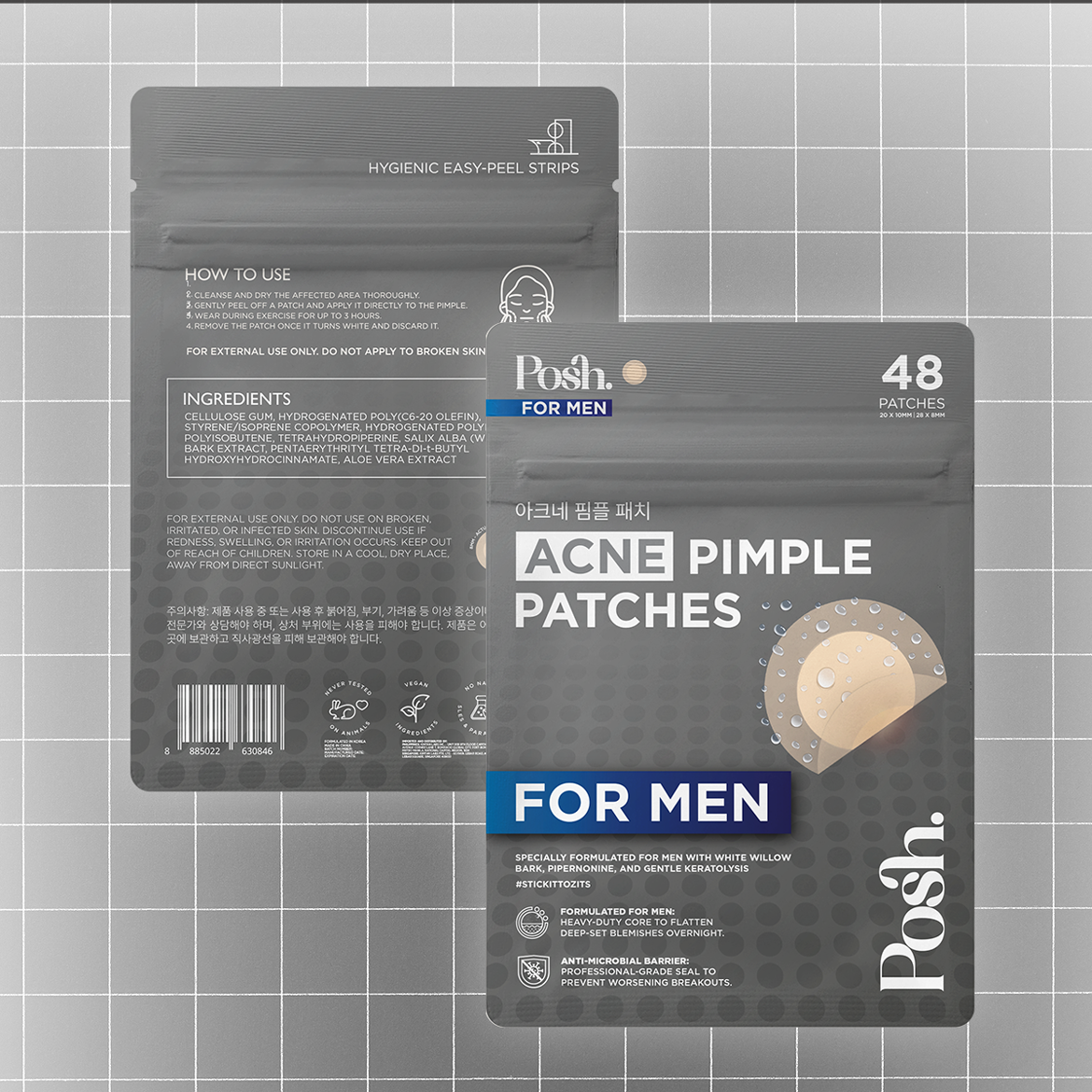 MEN'S PIMPLE PATCHES Posh Skin 48pcs Hydrocolloid Acne Spot Patches ...