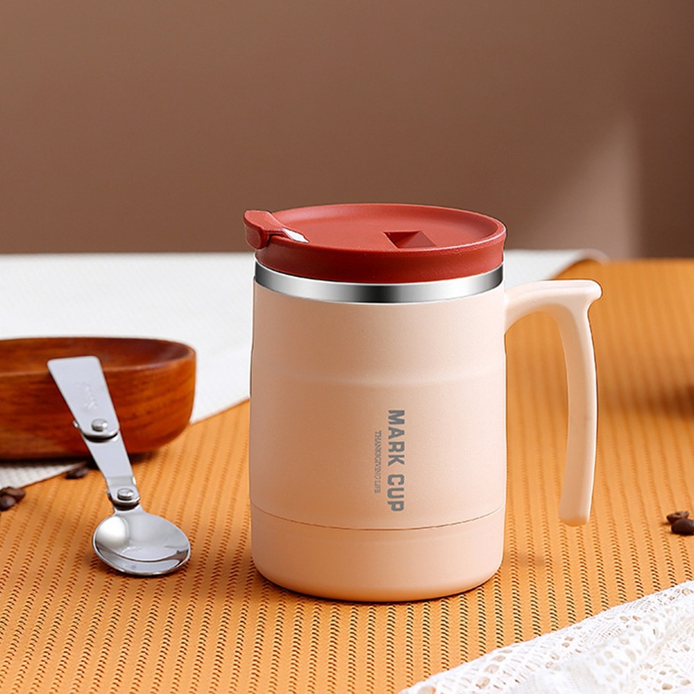 500ml Red Double Wall Thermal Coffee Mug with Spoon Stainless Steel ...