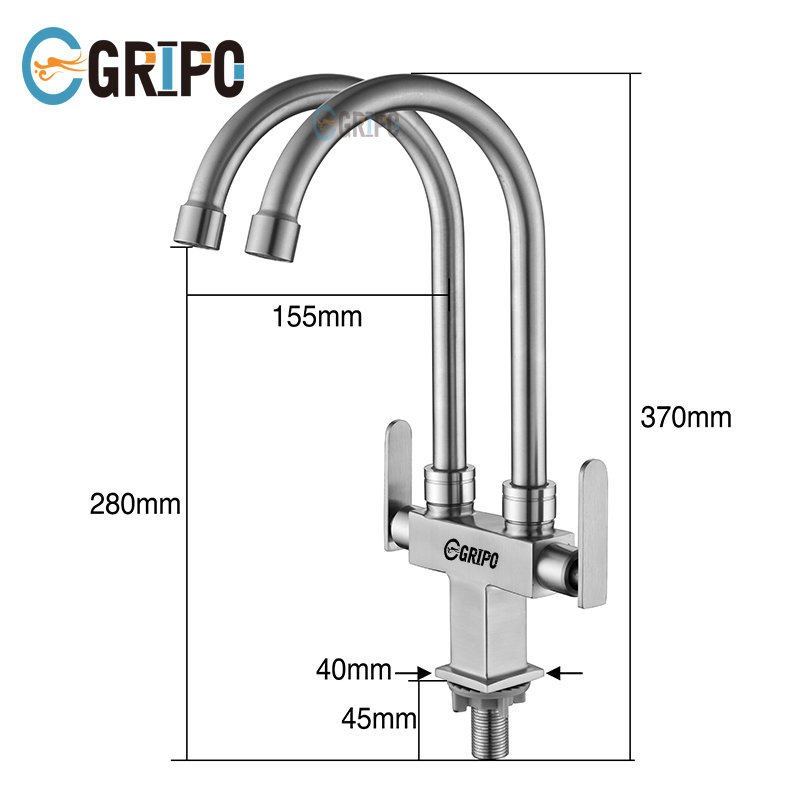 GRIPO 304 Stainless Double Dragon Dual Water Tap Kitchen Faucet 406HE ...