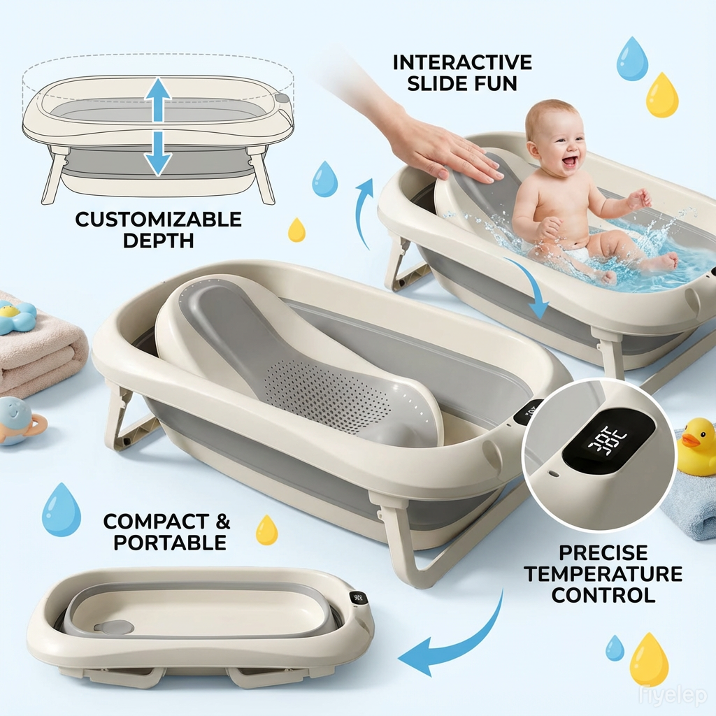 Baby Bath Tub Foldable With Net Bathtub & Bathmat 0-6 Years Newborn ...