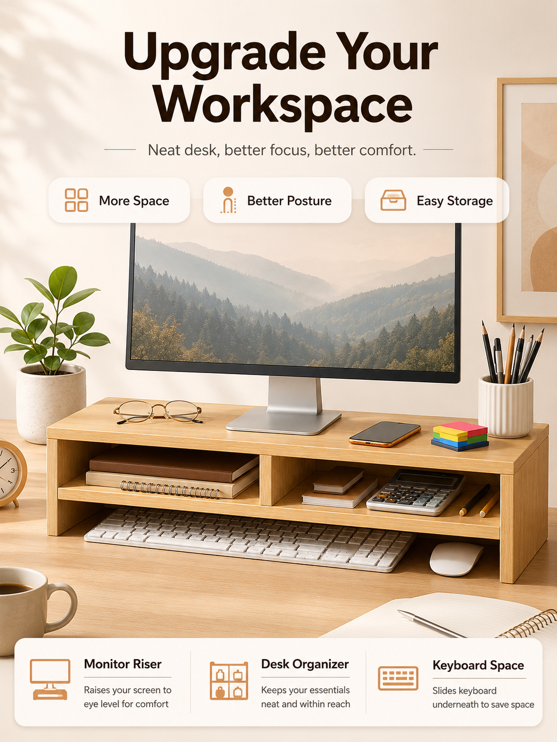 Computer Shelf Monitor Stand Desktop Computer Monitor Bracket Desktop ...