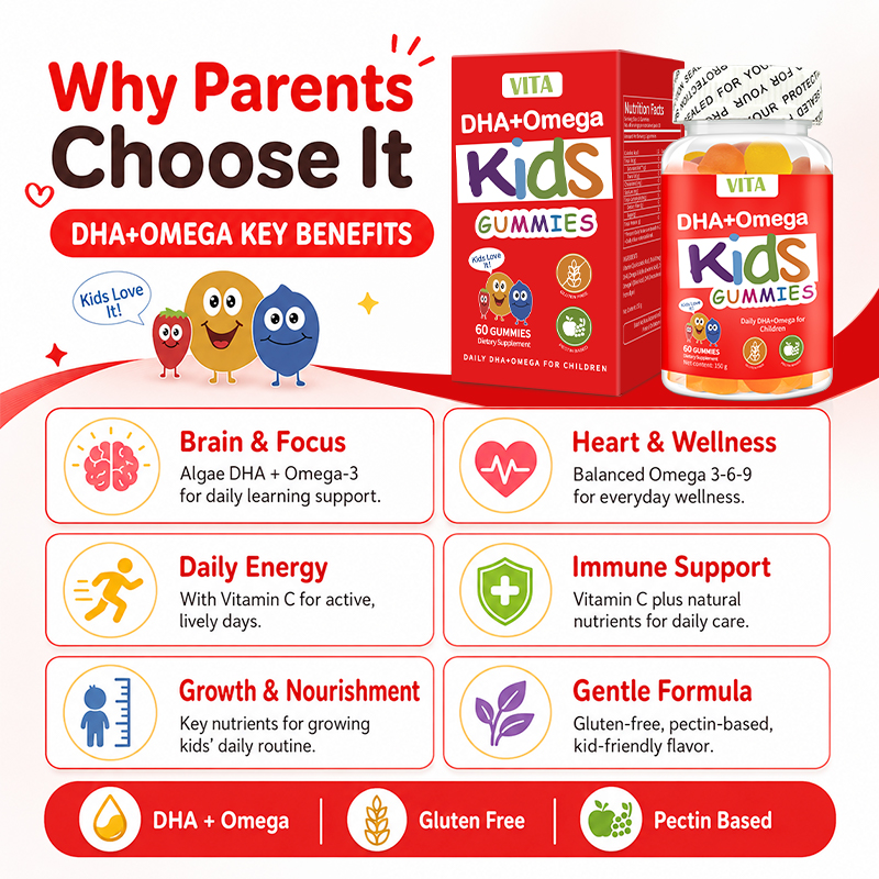 VITA Kids OMEGA+DHA Gummies Vitamins C/E Gummy Candies Supplement for ...
