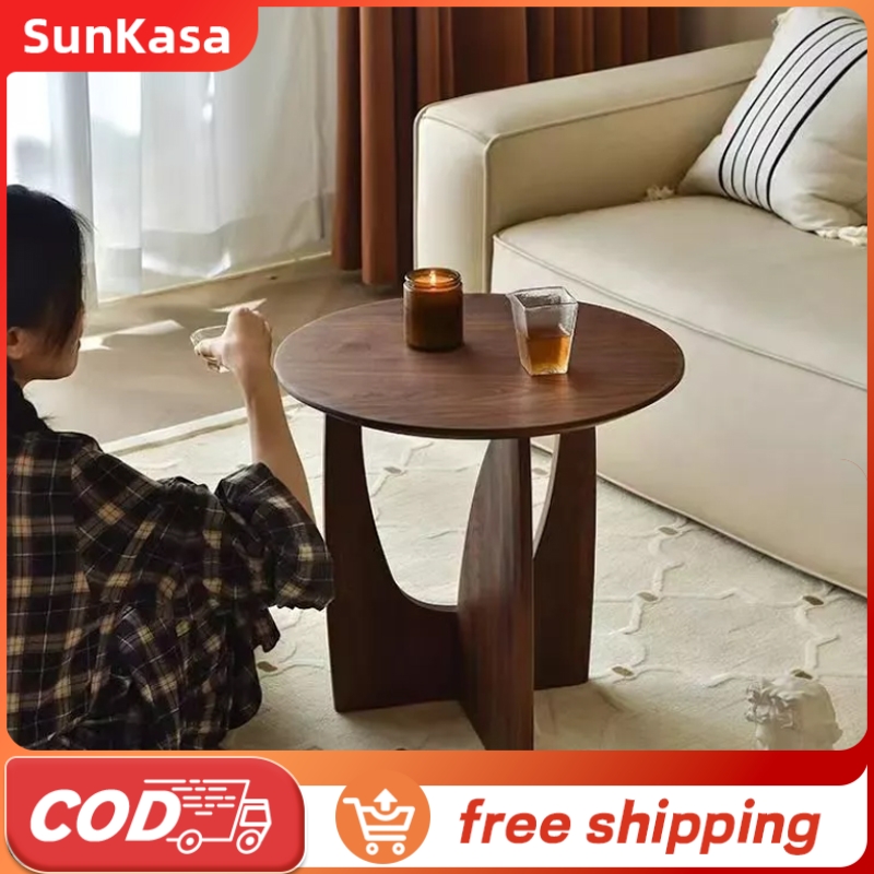 Nordic Round Solid Wood Side Table Geometric Design Minimalist Coffee ...