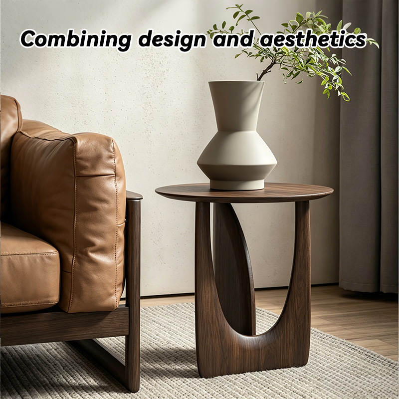 Nordic Round Solid Wood Side Table Geometric Design Minimalist Coffee ...