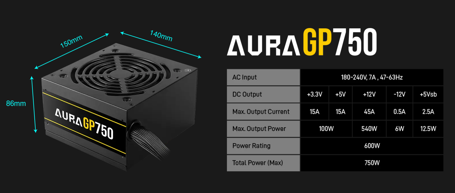 Gamdias AURA GP750 750w 80 PLUS White Efficient Power Supply | Shopee ...