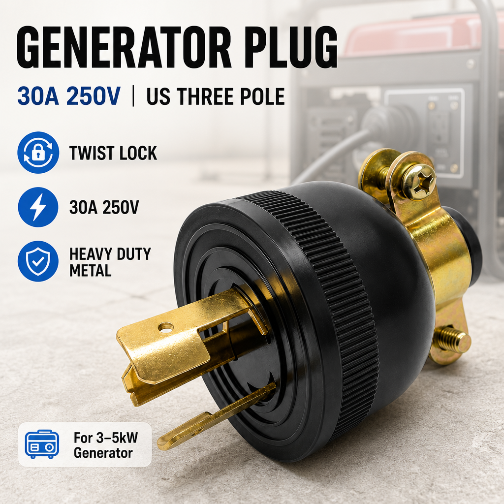 3-5KW Generator Plug US Three Prong Anti Loose 30A 250V For Gasoline ...