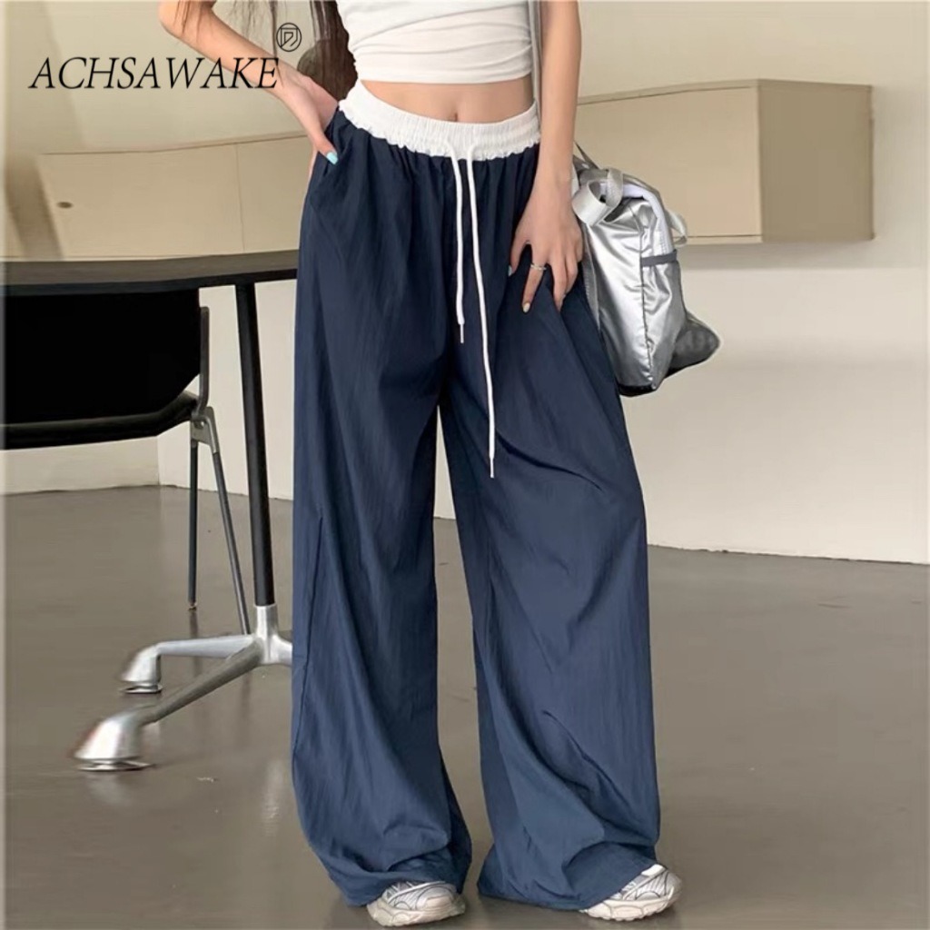 Korean Lazy Style Baggy Casual Pants Women High Waisted Plue Size Loose ...