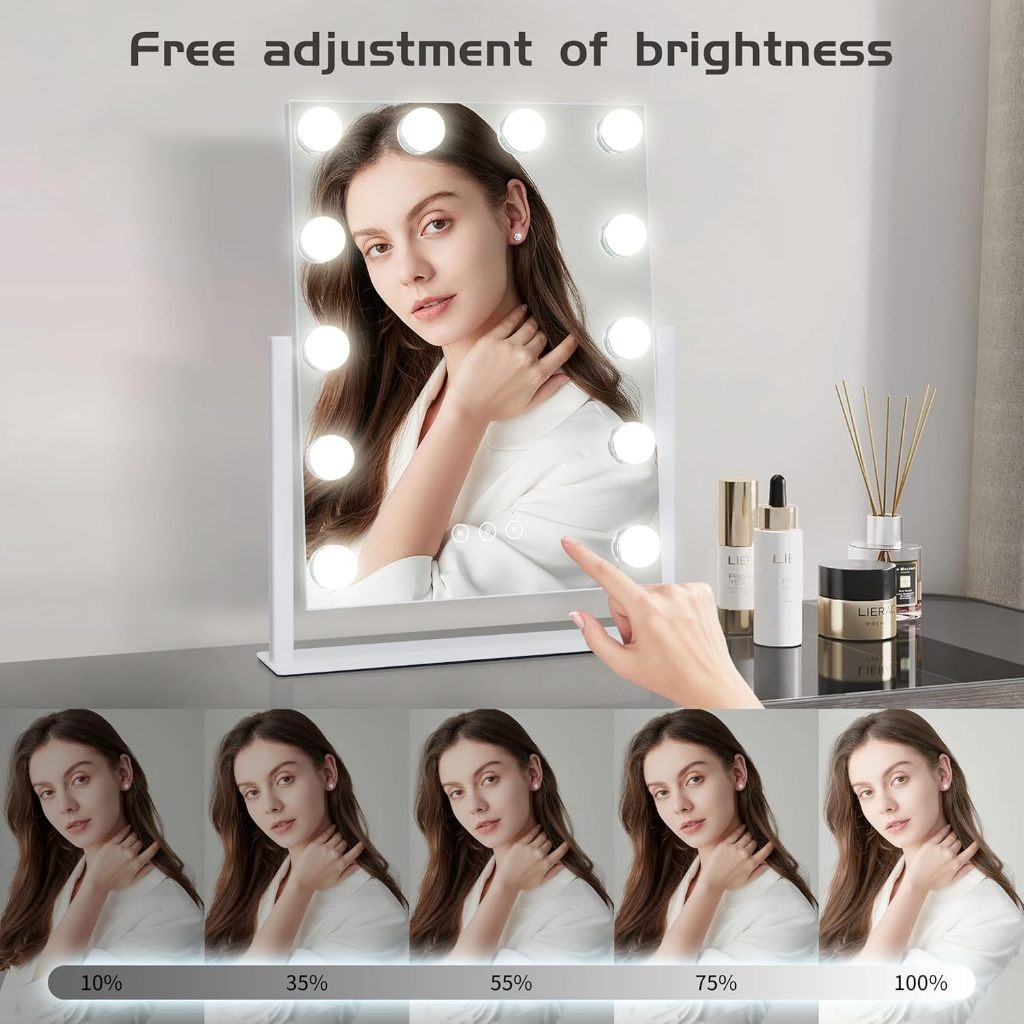 Hollywood mirror LED Bulbs Tabletop Makeup Mirror with 3 colors light ...