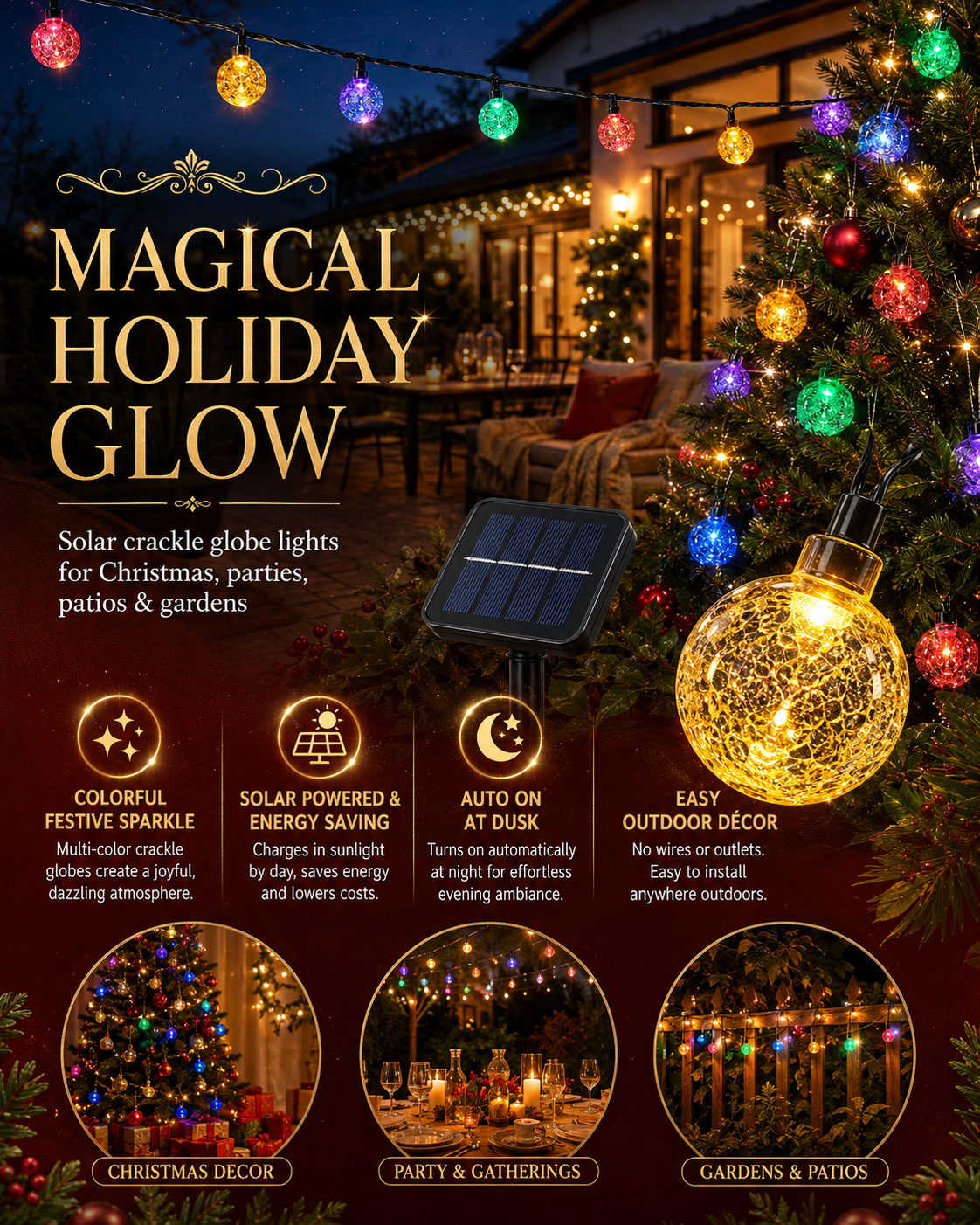 OOKAS 5/7/12M Solar Crystal Ball String Light Christmas Decorations ...