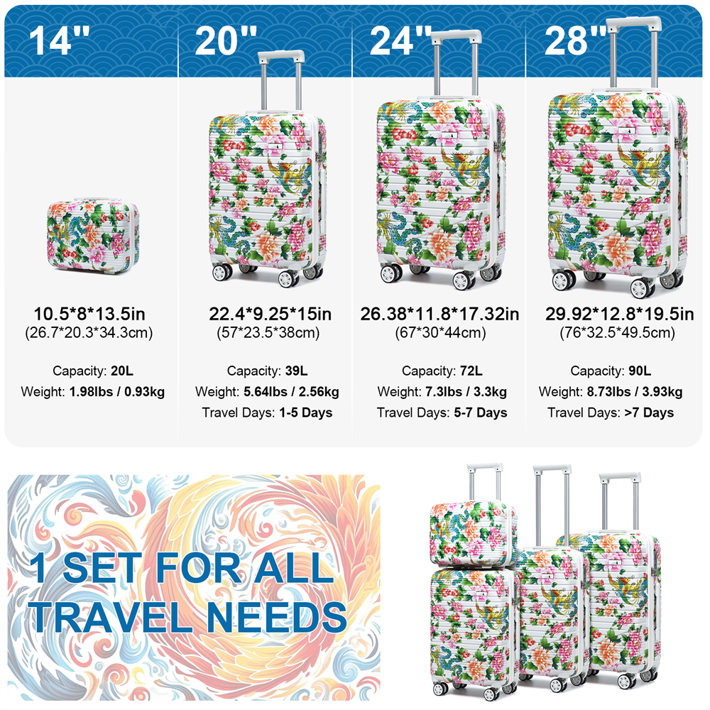 Sea Choice 14+20/24/28In Hard Suitcase Set Lightweight PC Luggage w ...
